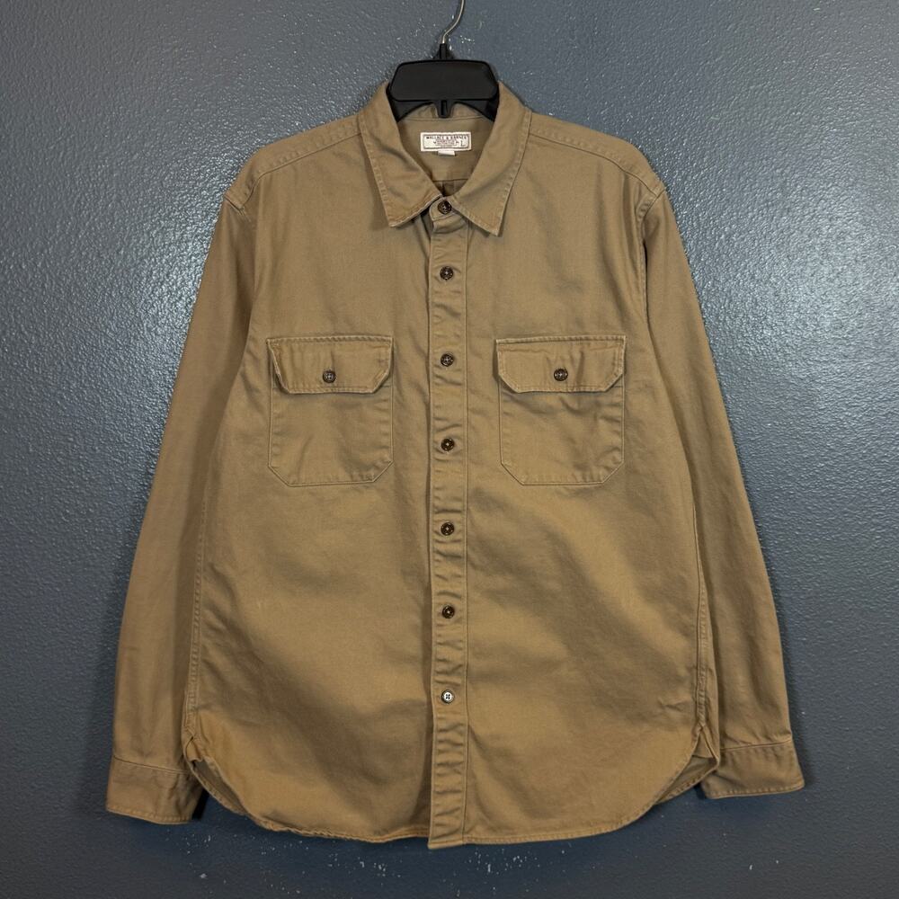 Wallace & Barnes L men’s beige long sleeve button up cotton shirt
